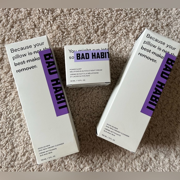 NIB Bad Habit Skincare AHA/BHA Creamy Cleanser & Glycolic Night Cream 💜 - Picture 1 of 11